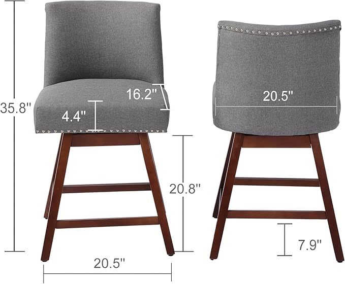 Counter Height Barstools Set of 2,360° Swivel Bar Stools with Back,26 inch Modern Counter barstools,Upholstered Bar Tall Stools for Kitchen Counter,Kitchen Island,Bar, Home (Dark Gray, SET OF 2)