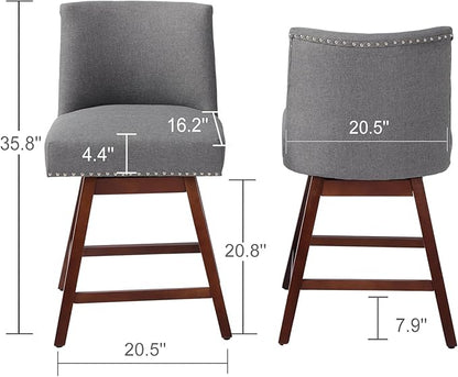 Counter Height Barstools Set of 4,360° Swivel Bar Stools with Back,26 inch Modern Counter barstools,Upholstered Bar Tall Stools for Kitchen Counter,Kitchen Island,Bar, Home (Dark Gray, SET OF 4)