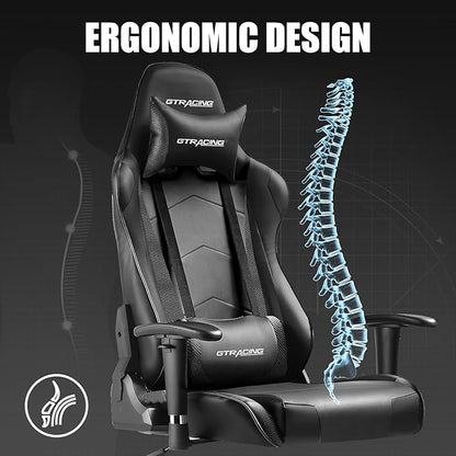 GTRACING Gaming Chair Racing Office Computer Ergonomic Video Game Chair Backrest and Seat Height Adjustable Swivel Recliner with Headrest and Lumbar Pillow Esports Chair (Dark Black)