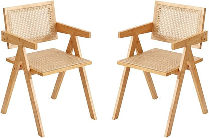 Tiita Rattan Accent Chairs, Mid Century Modern Dining Chairs Set of 2, Bamboo Living Room Chair for Reading Room Dining Kitchen, Wood