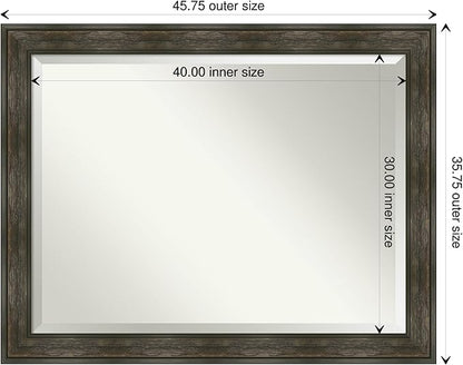 Amanti Art Brown Wall Mirror 36x46 Rail Rustic Char Rectangle Bathroom Mirror for Wall Decor Living Room, X-Large Country Rustic Frame, Hangs Horizonally and Vertically, Bathroom Decor, Beveled Edge