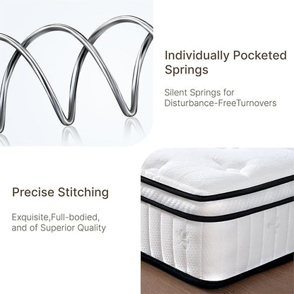 Twin Size Mattress, 12 Inch Medium Firm Foam Hybrid Mattress with Individual Pocket Springs for Motion Isolation & Edge Support, Mattress in A Box CertiPUR-US Certified