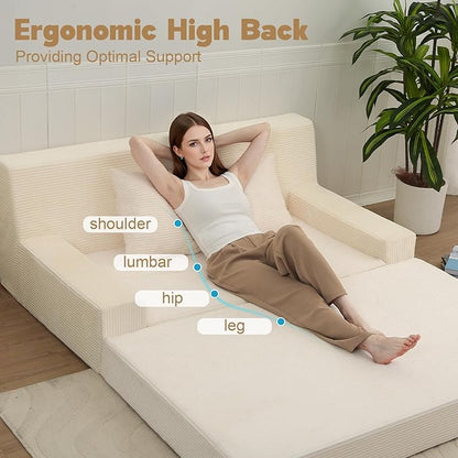 MeMoreCool Boneless Folding Sofa Bed Queen, Corduroy Convertible Sleeper Chair, Foldable Foam Mattress Chair, Comfy Fold‑Out Futon Couch Bed, Large Floor Sofa Couch for Living Room Guest