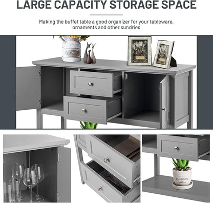 COSTWAY Buffet Sideboard, with 2 Wood Storage Drawers & Open Shelf, Console Table for Living Room Kitchen Dining Room Furniture (Grey)