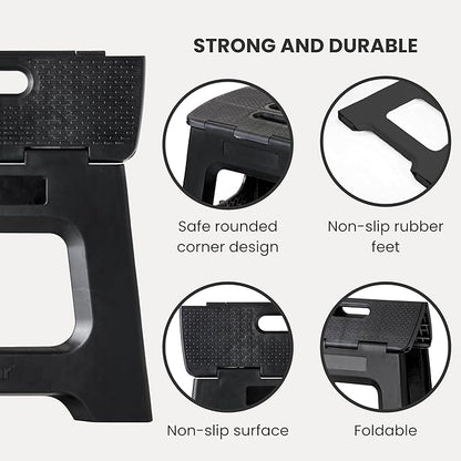 Vigar Compact Step Stool Foldable, 10-1/2-inch Step Stools for Adults up to 330 Pound, Lightweight Stool, Non-Slip Folding Step Stool, Black