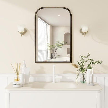 Axeman 24x36 Rounded Rectangular Wall Mirror, Decorative Bathroom Mirror, Traditional Vintage Wall Mounted Mirror with Beaded Frame for Accent Living Room Vanity Bedroom Entryway, Black