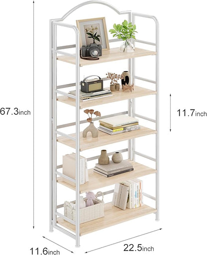 No-Assembly Folding Bookshelf Storage Shelves 5 Tiers Vintage Multifunctional Plant Stand Storage Rack Shelves Bookcase for Home Office