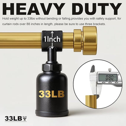 2 Pack Modern Gold Curtain Rods for Windows 72 to 144 Inches Adjustable Heavy Duty 1" Diameter Brass Window Curtain Rod with Solid Metal Finials for Outdoor Farmhouse Bedroom Kitchen Living Room