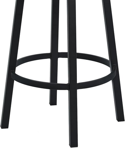 Armen Living Madrid 26" Seat Height Swivel Modern Ford Black Faux Leather and Black Finish Bar Stool for Kitchen Island Counter