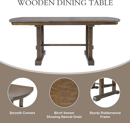Ball & Cast Dining Table Set for 6,60" to 78" Extendable Wood Dining Table with Removable Leaf,6-Piece Kitchen Table Set W/ 4 Upholstered Chair and 1 Bench,for Dining Room,Kitchen,Restaurant,Brown