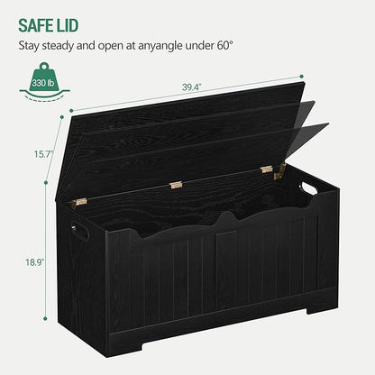 39.4" Storage Chest, Storage Bench Trunk with 2 Safety Hinges,Wooden Box, Lift-Top Chest Organizer, Shoe Bench for Entryway, Bedroom, Living Room, Black SB01004X