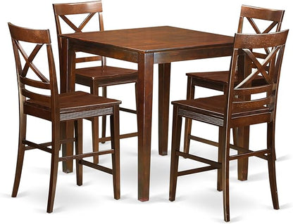 East West Furniture VNQU5-MAH-W 5 Piece Counter Height Pub Set Includes a Square Dining Room Table and 4 Kitchen Chairs, 36x36 Inch, Mahogany
