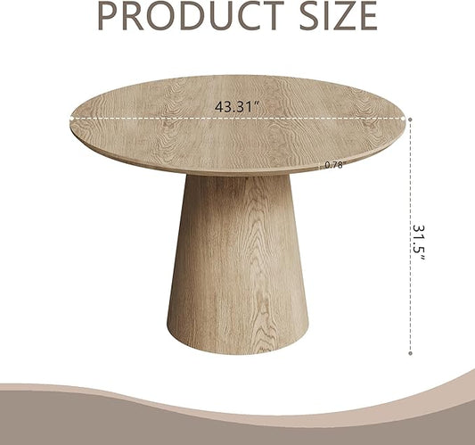 Round Dining Room Table for 4, 43'' Modern Farmhouse Kitchen Table with Round Pedestal, for Kitchen, Living Room, Cafe,Small Spaces, Apartment Wood