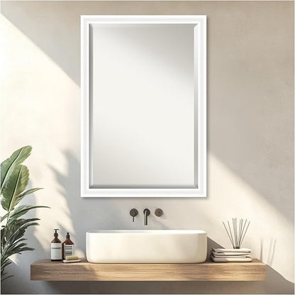 Amanti Art White Bathroom Mirror for Over Sink, 27x39 Oliver White Narrow Rectangle Vanity Mirror, Large Modern Wood Frame, Hangs Horizonally and Vertically, Bathroom Wall Decor, Beveled Edge