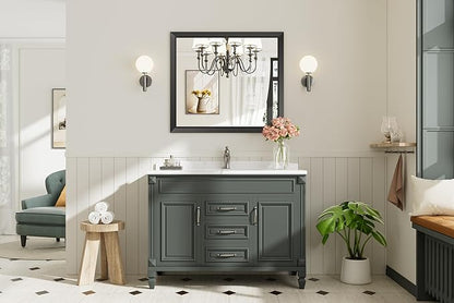 36x32 Inch Black Bathroom Mirror for Wall, Thick Metal Framed Rectangle Mirrors for Over Sink, Bedroom, Living Room, Entryway, Anti-Rust, HD Tempered Glass