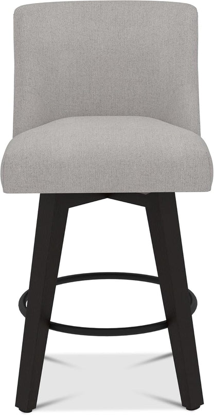 Counter Height Bar Stools Set of 2, 360°Swivel Upholstered Barstools with Back and Solid Wood Legs, 26" H Seat Height, Fabric in Fog Grey