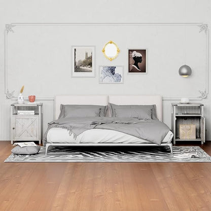 Farmhouse Nightstand Set of 2, Rustic End Table with Storage, Bedroom Night Stand, Industrial Bedside Table with USB Ports and Outlets, 17.7 x 17.7 x 23.6 inches, Grey