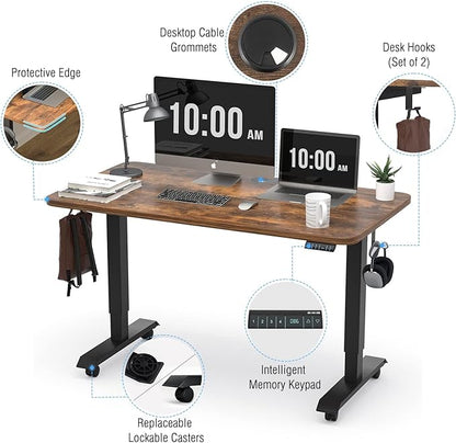 Monomi Electric Height Adjustable Standing Desk, 48x24 Inches Ergonomic Home Office Sit/Stand Up Desk (Black Steel Frame/Rustic Brown Top)