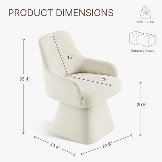 Swivel Dining Chairs Set of 2, Mid Century Modern Chairs Fabric Upholstered Armchair with Armrest & Ergonomic Backrest for Dining Room, Kitchen, Bedroom, Living Room, Beige, 2 Boxs