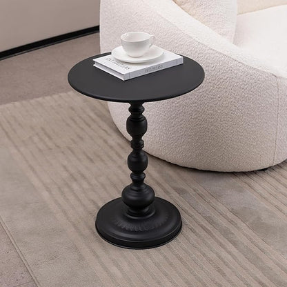 Drink Table for Small Spaces, Martini Table Cocktail Tables Drink Stand, Modern Small Side Pedestal Table, Accent End Metal Round Coffee Table for Living Room, Bedroom, Patio, Bar, Black