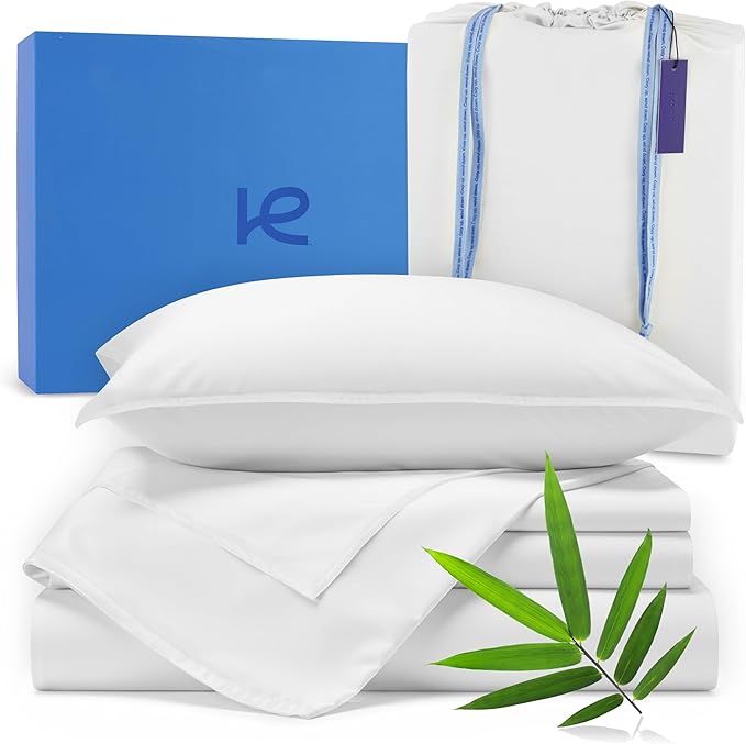 Kickoff Viscose Bamboo Sheets King Size 4-pc 100% Organic Bamboo Viscose Bed Cooling Sheets King Size Set Cool Bedding for hot Sleepers Sheet, Flat, Fitted, Pillowcases (Snow White,K)