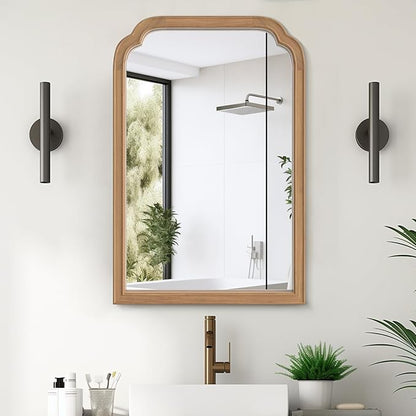 WallBeyond Wood Frame Wall Mirror Rounded Corner Arch Rectangle Mirror for Entryway, Living Room or Bedroom Home Decor - Light Woodgrain [20" x 30" Honey-Colored]