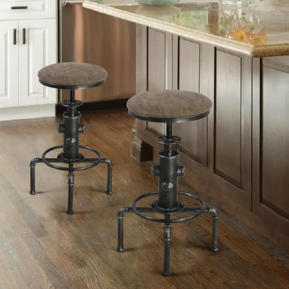 Topower Antique Vintage Industrial Barstool PU Leather Water Pipe Fire Hydrant Design Cafe Coffee Industrial Bar Stool Set of 2 Silver