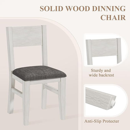 Solid Wood Dining Chairs Set of 4, Farmhouse Kitchen Chairs with Upholstered Cushion, Easy Assembly for Dining Room, Kitchen, Washed Gray