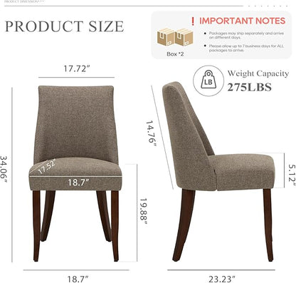 COLAMY Upholstered Dining Chairs Set of 4, Mid Century Modern Kitchen Chairs with Back, Farmhouse Fabric Side Dining Room Chairs with Wood Legs for Dining Room Restaurant, Brown