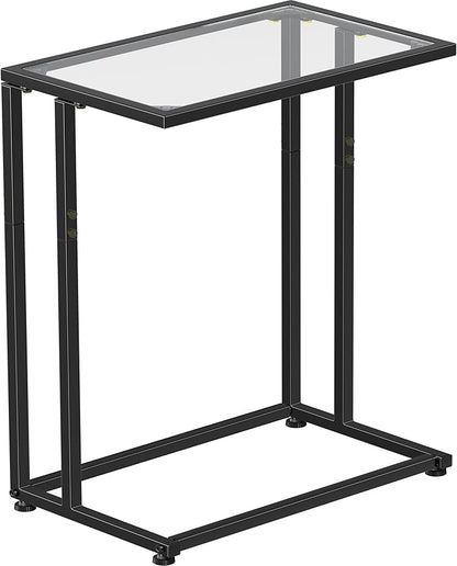 Simple Trending C Table Tempered Glass End Table, Couch Side Table, Snack Sidetable with Metal Frame, TV Tray Table for Small Space, Sofa Couch and Bed Side Table, Black