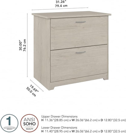 Bush Furniture Cabot 2 Drawer Lateral File Cabinet in Linen White Oak, Home Office Chest for Letter, Legal, and A4-size Document Storage