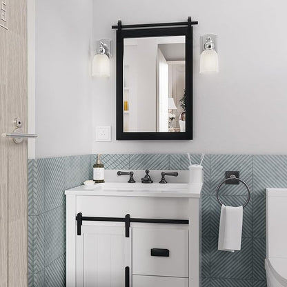 Black Farmhouse Mirror for Wall, 18x26INCH Wood Framed Square Bathroom Mirrors for Vanity, Barn Door Style Mirrors Wall Mounted Dresser Decor Mirror Living Room Bedroom Vertical