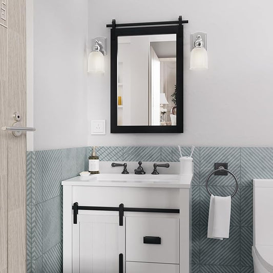 Black Farmhouse Mirror for Wall, 18x26INCH Wood Framed Square Bathroom Mirrors for Vanity, Barn Door Style Mirrors Wall Mounted Dresser Decor Mirror Living Room Bedroom Vertical