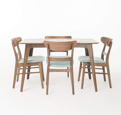 Christopher Knight Home Idalia 50" Rectangular Dining Set, 5-Pcs Set, Natural Walnut / Mint