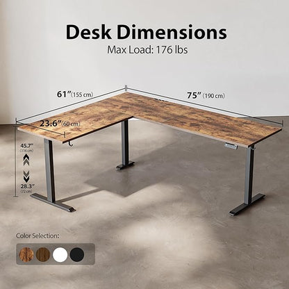 Agilestic L-Shaped Standing Desk Adjustable Height, Electric Corner Standing Desk, Sit Stand Up Desk, 75x61 inch Sit Stand Computer Table, Rustic Brown