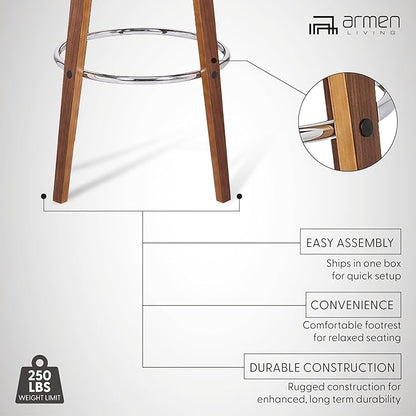 Armen Living Shelly 26" Counter Height Swivel Cream Faux Leather and Walnut Wood Bar Stool - Set of 4