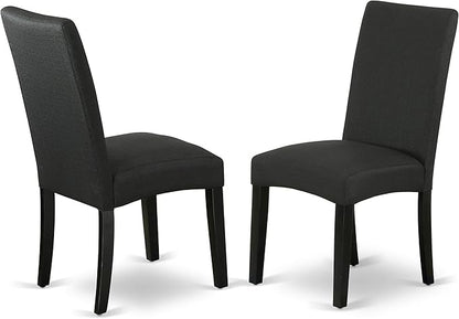 East West Furniture X697DR124-7 7 Piece Dinette Set Consist of a Rectangle Dining Room Table with X-Legs and 6 Black Color Linen Fabric Upholstered Parson Chairs, 40x72 Inch, Multi-Color