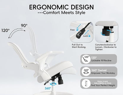 TRALT Office Chair - Ergonomic Office Chair with Back Support, Home Office Desk Chairs, Comfy Desk Chair, Computer Chair, 330lbs Wide Seat Big and Tall Office Chairs for Gamers(White)