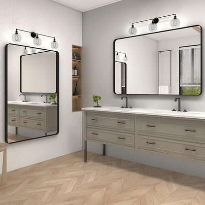 48x40 Inch Black Metal Framed Bathroom Mirror for Wall, Large Rounded Rectangle Mirror, Matte Black Bathroom Vanity Mirror, Anti-Rust, Shatterproof, Hangs Horizontally or Vertically