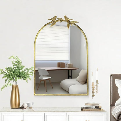 Gold Vintage Mirror for Vanity 24x35 Inch Gold Antique with Ornate Frame, Arched Vintage Wall for Bathroom, Living Room, Fireplace, Entryway