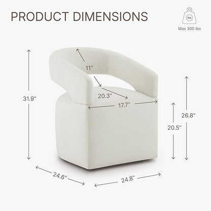 Upholstered Dining Chairs with Removable Casters Barrel Side Armchair with Rollers for Diningroom Bedroom Livingroom Reading Room, Ivory, 2PCS