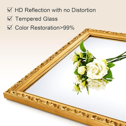 Gold Vintage Mirror, Traditional Antique Wall Mirrors with Ornate Gold Frame, Bathroom Decorative Mirrors for Wall Decor, 39.7'' x 27.9''