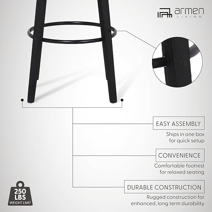 Armen Living Shelly 30" Bar Height Swivel Gray Faux Leather and Black Wood Bar Stool - Set of 3