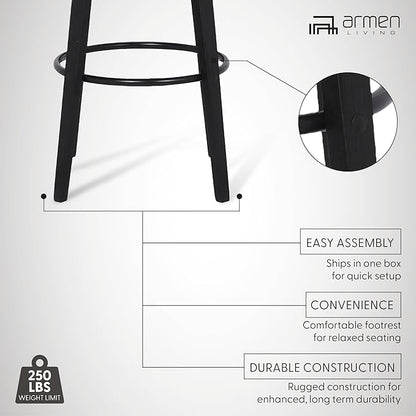 Armen Living Sonia 30" Bar Height Swivel Gray Faux Leather and Black Wood Bar Stool