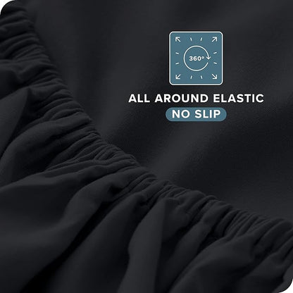 Bare Home Full XL Sheet Set - Luxury 1800 Ultra-Soft Microfiber Full Extra Long Bed Sheets - Double Brushed - Deep Pockets - Easy Fit - 4 Piece Set - Bedding Sheets & Pillowcases (Full XL, Black)