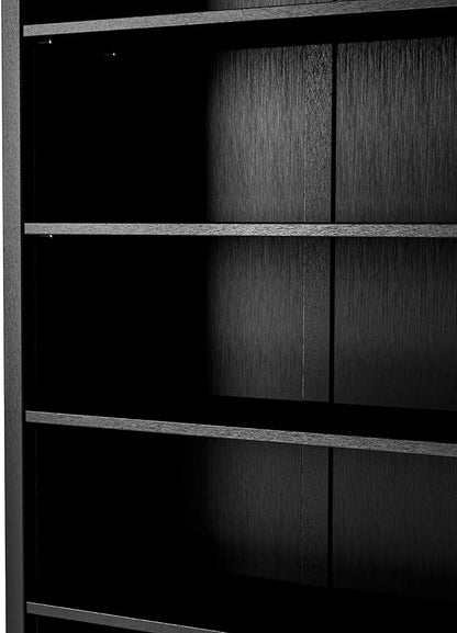 Camaflexi Shaker Style 6 Shelf Bookcase/Solid Wood / 72 inch Tall/Adjustable Shelving/Closed Back/Display Bookshelf for Living Room, Bedroom, Home and Office, Black