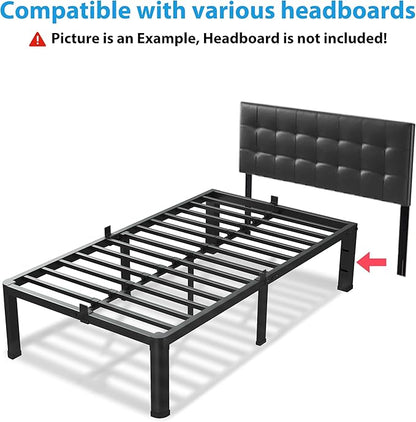 14 Inch Twin Size Bed Frame, 3500Lbs Heavy Duty Metal Platform with Round Corner Legs Mattress Slide Stopper, Steel Slat Support No Box Spring Needed, Noise Free, Non-Slip, Easy Assembly