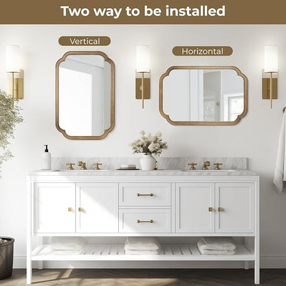 WallBeyond 20" x 30" Rounded Corner Arch Wall Mirror with Wood Frame for Entryway, Living Room or Bedroom Home Decor - Light Woodgrain, Honey-Colored