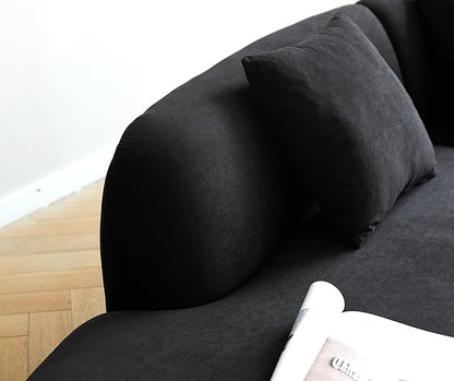 Container Furniture Direct 132" Curved Sofa with Throw Pillows, 6 Seater Luxury Velvet Couch with Half Moon Design and High-Density Foam, Ideal for Modern Living Room, Office & Apartment, Black