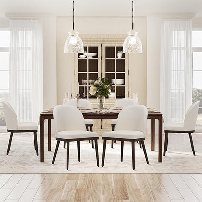 COLAMY Upholstered Dining Chairs Set of 6, Wooden Kitchen Chairs with Open Back, Modern Dining Room Chairs with Wood Frame, Dinner Side Chairs for Dining Room Kitchen Restaurant, Beige